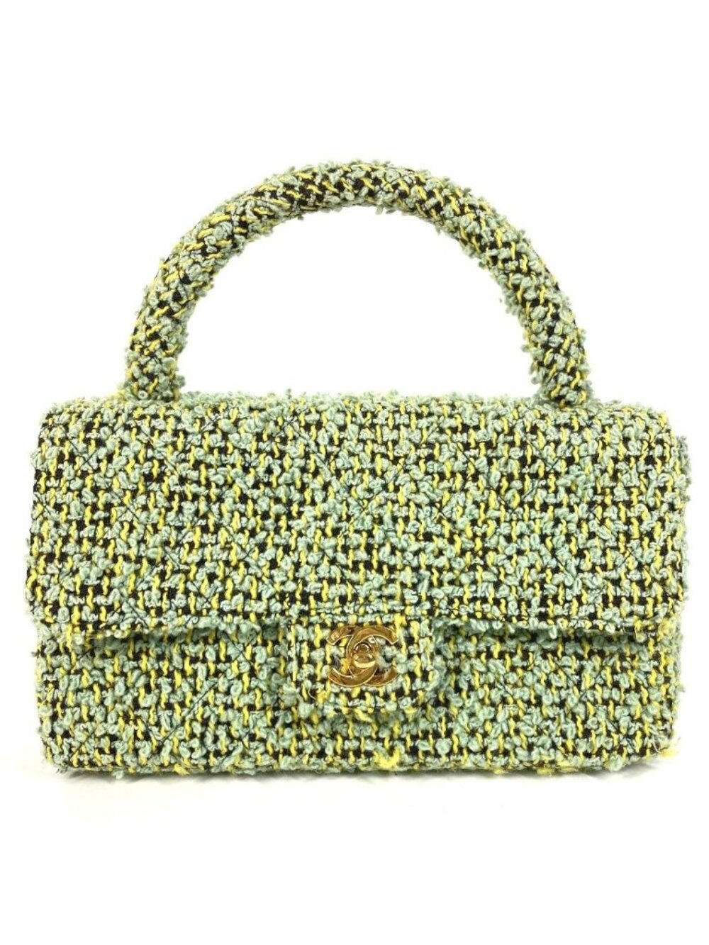 Chanel Handbag CC Logo Parent Child Bag Parents Only Tweed Green